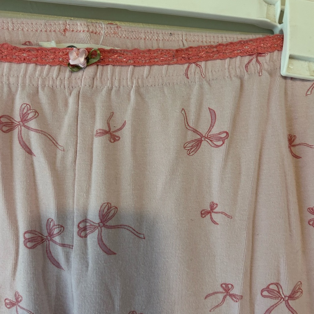 Love Peace & Lazy Days Baby Pink Bow Coquette Girly 100% Cotton Pajama Pants XS - Picture 5 of 7
